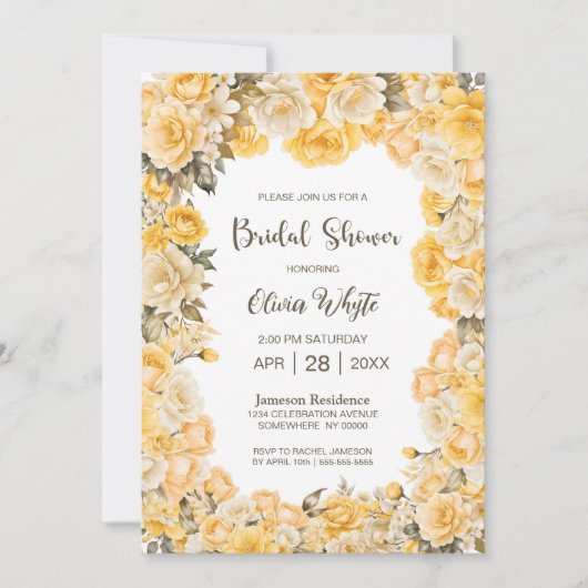 イエローローズフローラブライダルシャワー 招待状 (正面)