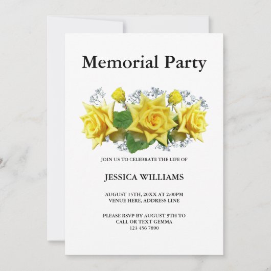 イエローローズフローラメモリアルパーティー 招待状 (正面)