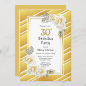 イエローローズフローラ縁ど金ゴールド30歳の誕生日 招待状 (正面/裏面)