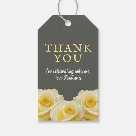 イエローローズフローラ誕生日ありがとう写真 ギフトタグ (正面)