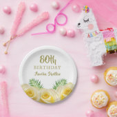 イエローローズフローラ80thバースデーパーティー ペーパープレート (パーティー)