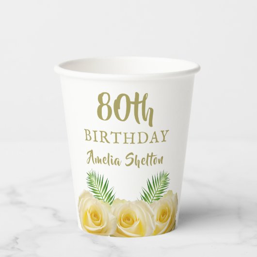 イエローローズフローラ80thバースデーパーティー 紙コップ (正面)
