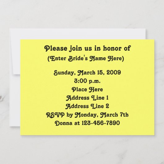 イエローローズブライダルウェディングシャワー招待状 招待状 (裏面)