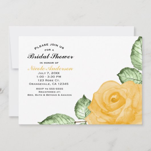 イエローローズブライダルシャワーエレガントパーティの招待状 招待状 (正面)
