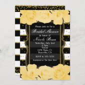 イエローローズブラックストライプブライダルシャワー&金ゴールド 招待状 (正面/裏面)
