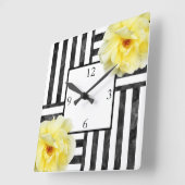 イエローローズブラック&ホワイトストライプズ スクエア壁時計 (傾斜)