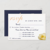 イエローローズブルー結婚のメニュー選択RSVPカード 出欠カード (正面/裏面)