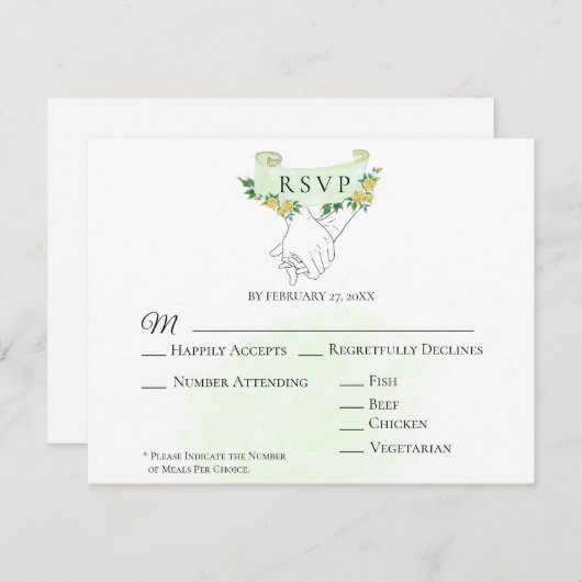 *~*イエローローズホールディングハンズウェディングRSVP 出欠カード (正面/裏面)