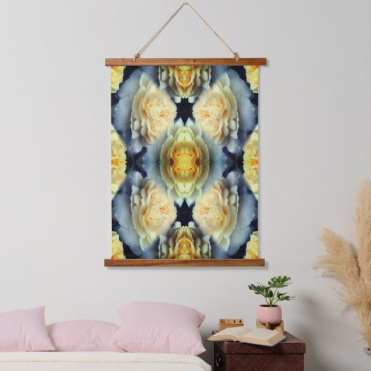 イエローローズレインドロップフローラ抽象芸術 吊り下げ型タペストリー (寝室)