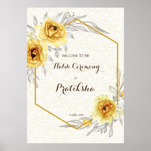 イエローローズ幾何パーソナライズされたハルディへようこそ ポスター (正面)