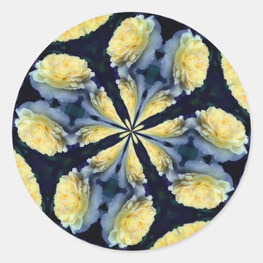 イエローローズ抽象芸術フラワーアート ラウンドシール (正面)