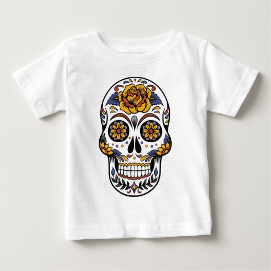 イエローローズ砂糖のドクロ ベビーTシャツ (正面)