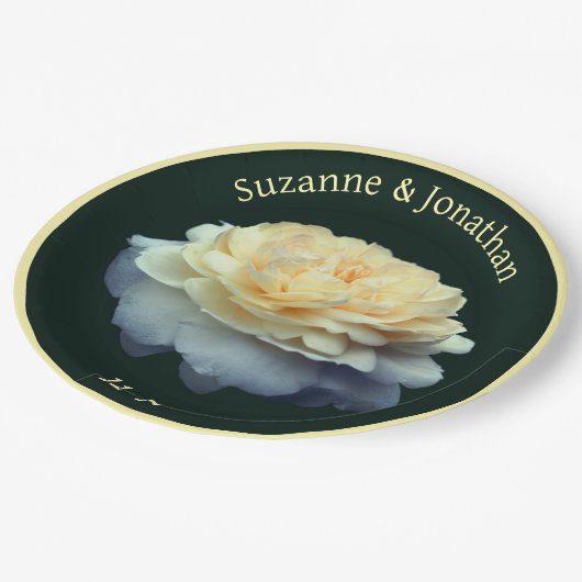 イエローローズ結婚パーソナライズされたブライダル ペーパープレート (アングル)