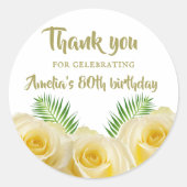 イエローローズ葉フローラ誕生日ありがとう ラウンドシール (正面)