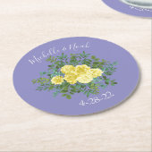 イエローローズ&パープルペリウィンクル結婚ズ ラウンドペーパーコースター (アングル)