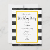 イエローローズ、白黒水彩ストライプ色 招待状 (裏面)