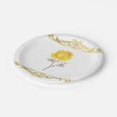 イエローローズ&金ゴールドエレガントバースデーパーティー ペーパープレート (アングル)