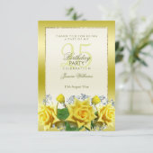 イエローローズ&金ゴールドグリッター25th誕生日 サンキューカード (スタンド正面)