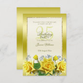 イエローローズ&金ゴールドグリッター25th誕生日 サンキューカード (正面/裏面)