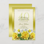 イエローローズ&金ゴールドグリッター40th誕生日 セーブザデート (正面/裏面)