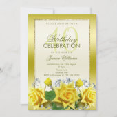 イエローローズ&金ゴールドグリッター40th誕生日 招待状 (正面)