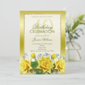 イエローローズ&金ゴールドグリッター40th誕生日 招待状 (スタンド正面)
