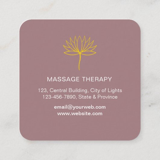 イエローロータスウォーターカラーヨガマッサージセラピスト スクエア名刺 (裏面)