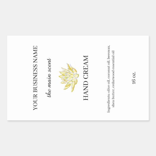 イエローロータスハンドクリームの皮のシ気にステッカー 長方形シール (正面)