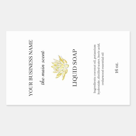 イエローロータス液石鹸ディスペンサーラベル 長方形シール (正面)