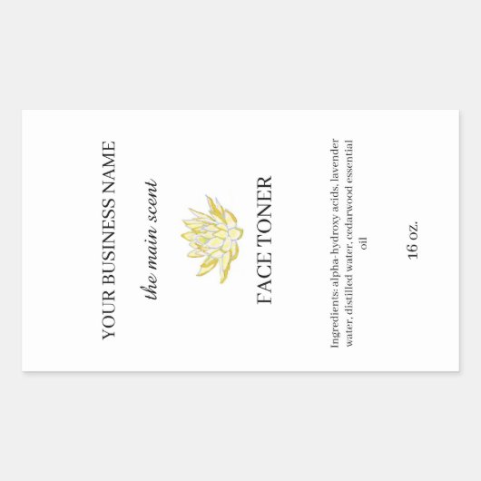 イエローロータス顔トナー化粧品包装ラベル 長方形シール (正面)