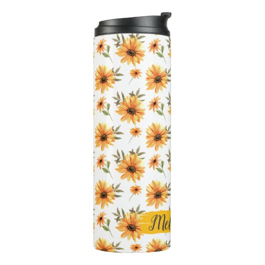 イエローワイルドヒマワリの緑パーソナライズされた名 タンブラー (回転左)