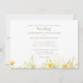 イエローワイルドフラワーカラフル金ゴールド結婚文字 招待状 (正面)