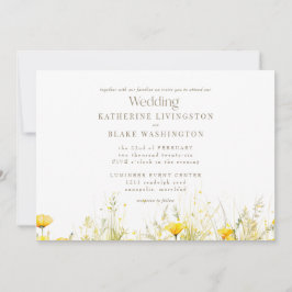 イエローワイルドフラワーカラフル金ゴールド結婚文字 招待状