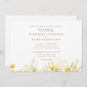 イエローワイルドフラワーカラフル金ゴールド結婚文字 招待状 (正面/裏面)