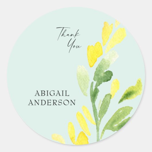 イエローワイルドフラワーズミント名前をカスタムするありがとう ラウンドシール (正面)
