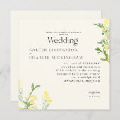 イエローワイルドフラワーズモノグラムIIスクエア結婚ズ 招待状 (正面/裏面)