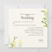 イエローワイルドフラワーズモノグラムIIスクエア結婚ズ 招待状 (正面)