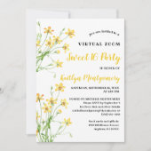 イエローワイルドフラワーバーチャル甘い16誕生日パーティー 招待状 (正面)