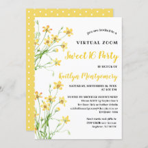 イエローワイルドフラワーバーチャル甘い16誕生日パーティー