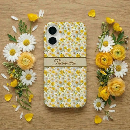 イエローワイルドフラワーパターンモノグラムネーム iPhone 16ケース
