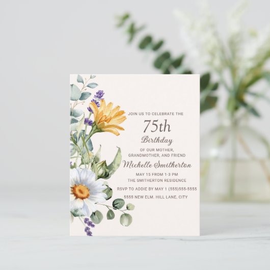 イエローワイルドフラワーホワイトデイジー75誕生日 (スタンド正面)