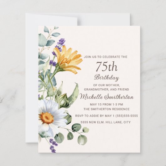 イエローワイルドフラワーホワイトデイジー75誕生日 (正面)