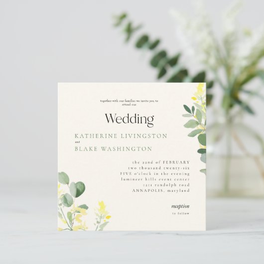 イエローワイルドフラワーユーカリ結婚スクエアIII 招待状 (スタンド正面)