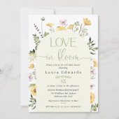 イエローワイルドフラワーラブイン開花ブライダルシャワー 招待状 (正面)