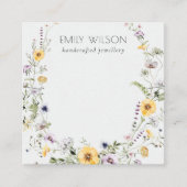 イエローワイルドフラワーリースネックレスバンドテンプレート スクエア名刺 (正面)