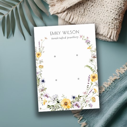 イエローワイルドフラワーリース2スタッドイヤリングディスプレイ 名刺