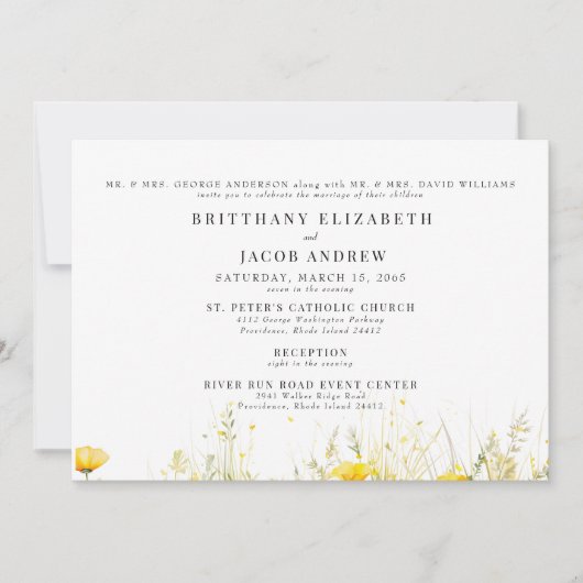 イエローワイルドフラワー両親2会場結婚の 招待状 (正面)