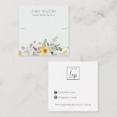 イエローワイルドフラワー薄紫ネックレスバンドテンプレート スクエア名刺 (正面/裏面)