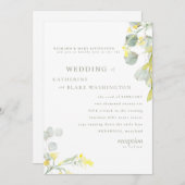 イエローワイルドフラワー&セージ結婚ユーカリ 招待状 (正面/裏面)