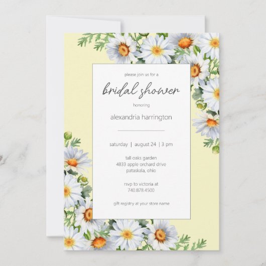 イエローワイルド淡い色のデイジーブライダルシャワー 招待状 (正面)